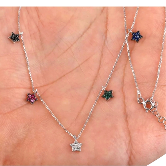 Dark Kharma by Avelon Jewelry - 5 Star Solid .925 Sterling silver gemstone necklace 13"